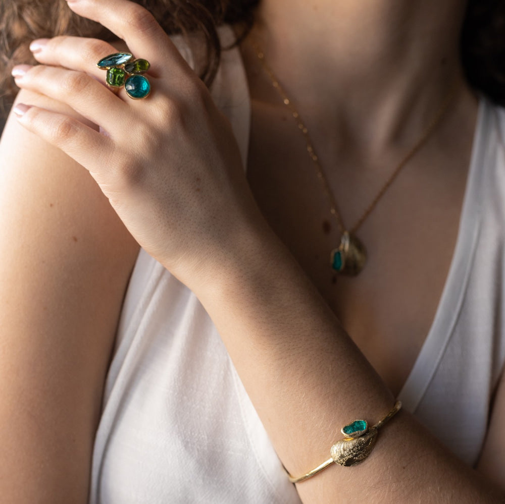Brass Blue Resin Ring