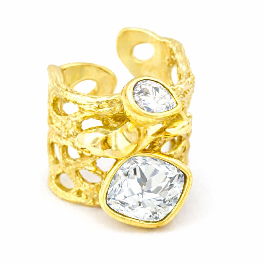 Brass White Crystal ring