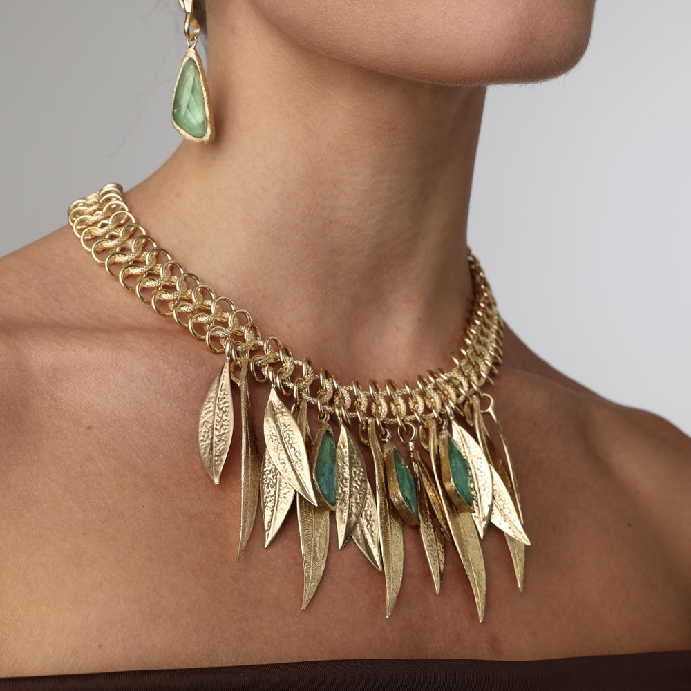 Brass Aqua Resin Necklace