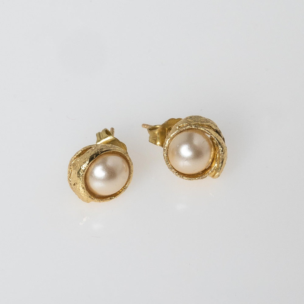 Brass Cream Rose Earrings