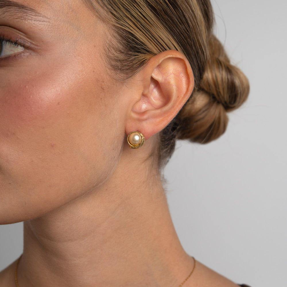 Brass Cream Rose Earrings