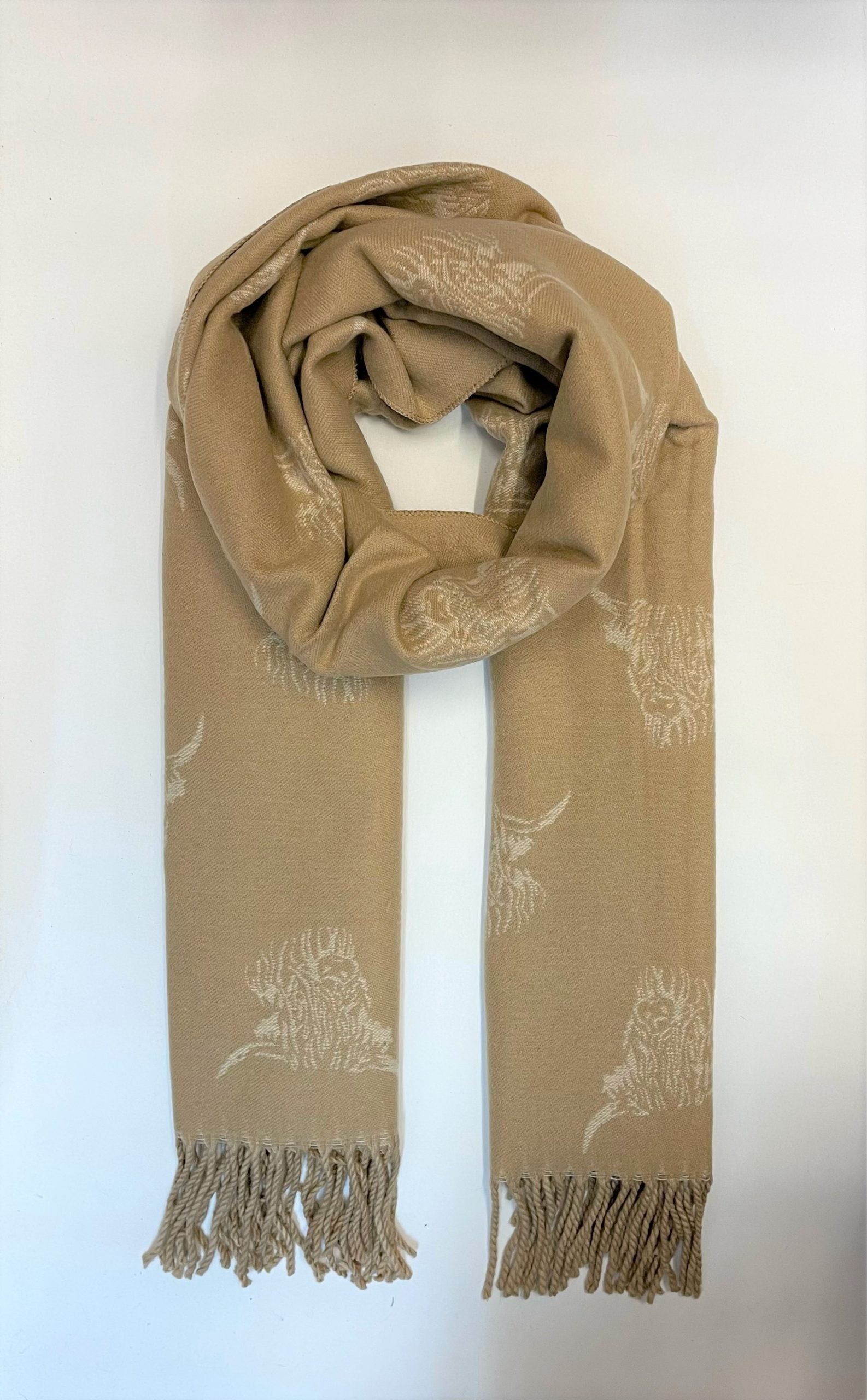 Beige Highland Cow Scarf