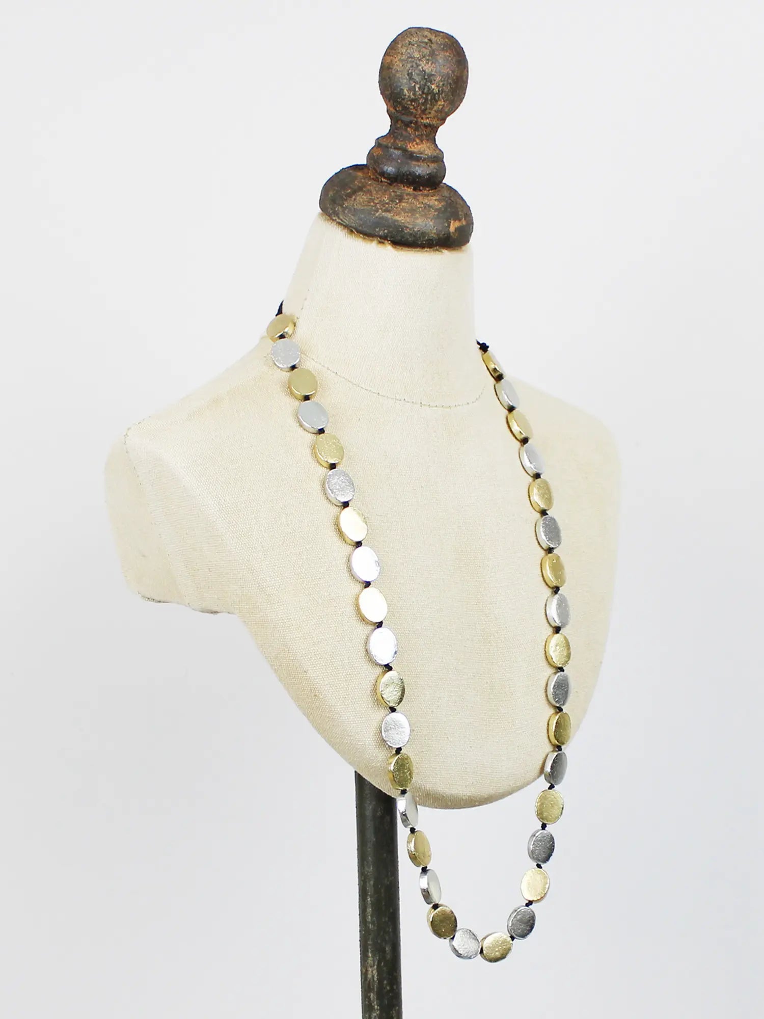 silver and gold oval disc necklace
