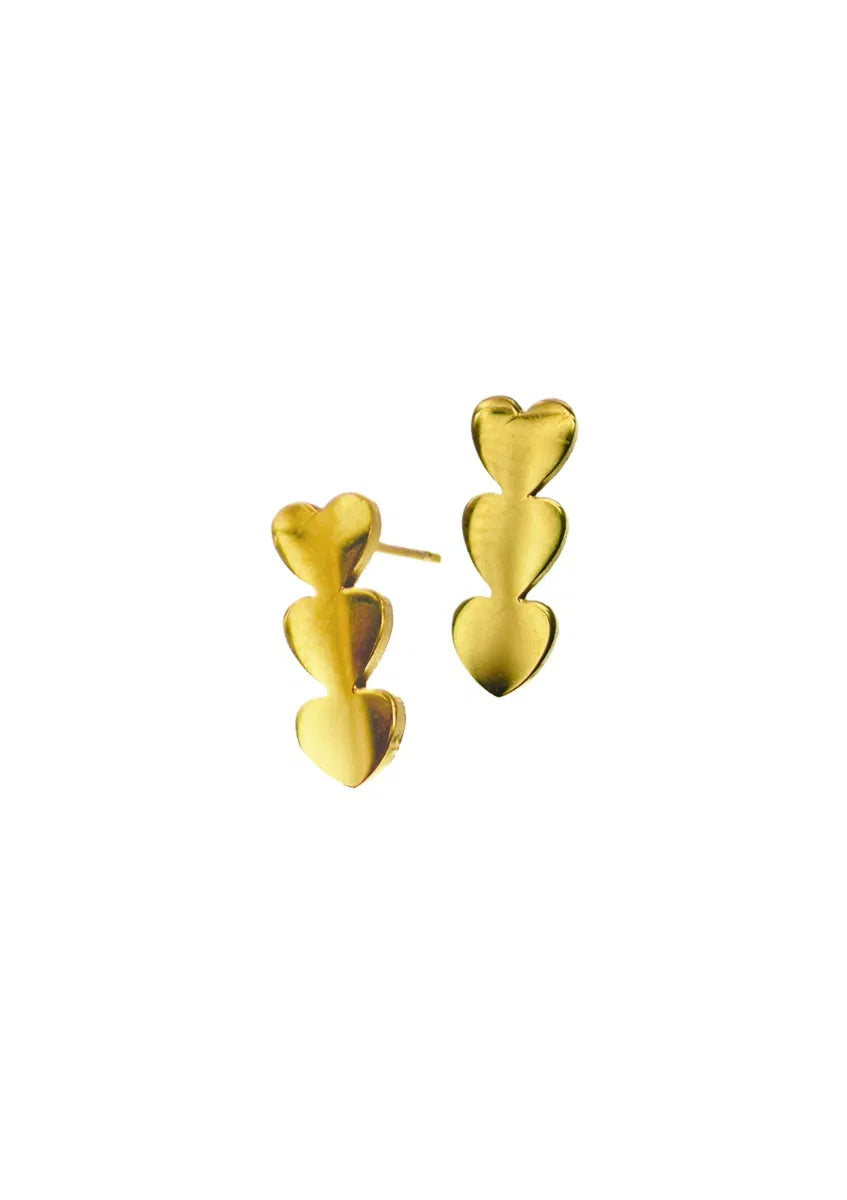 3 Hearts Earrings Gold