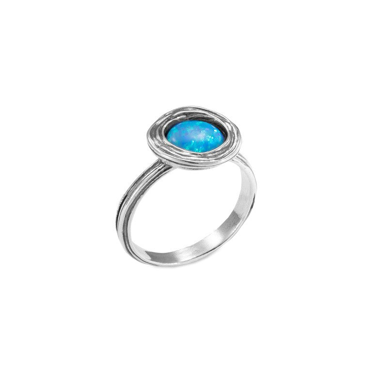 Silver Circle Swirl Ring with Opal