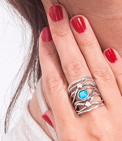 Silver opal cuff ring