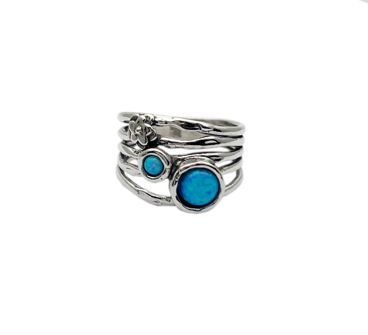 silver opal ring with flower