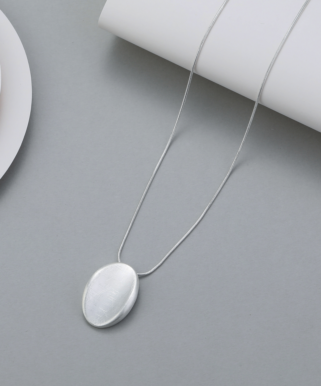 Brushed Pebble Necklace Silver