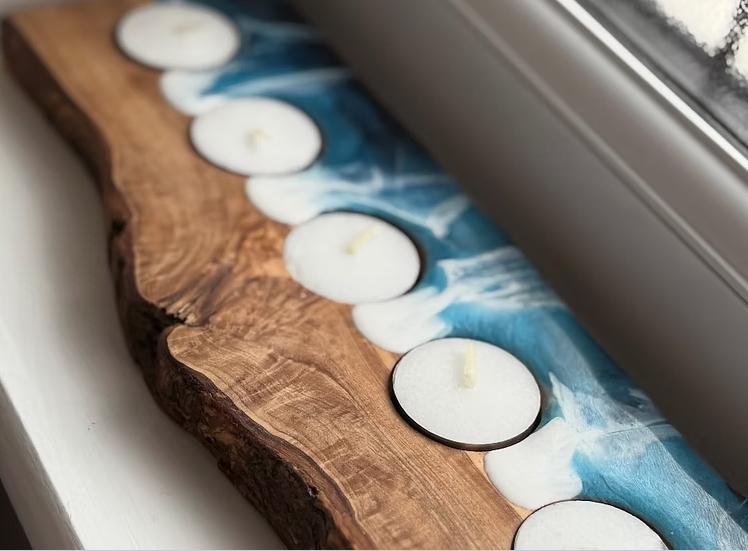 5 Hole Olive Wood and Resin Tealight Holder
