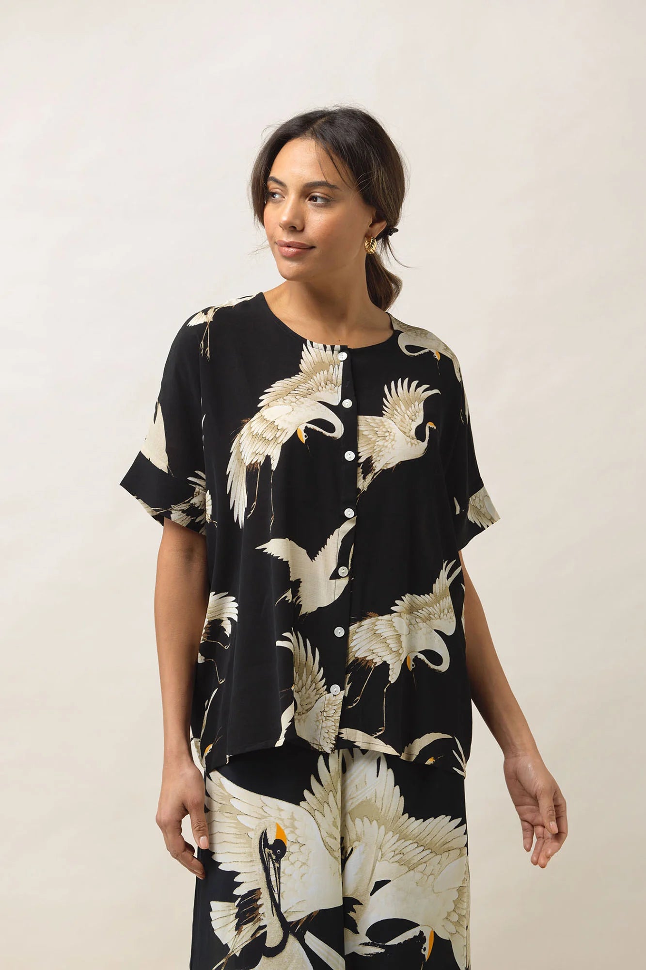 Tea Blouse Stork Black | The Nancy Smillie Shop - Art, Jewellery & Designer Gifts Glasgow Scotland