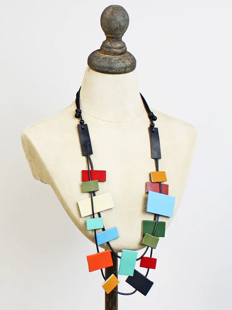 Long Rectangular Leather Necklace