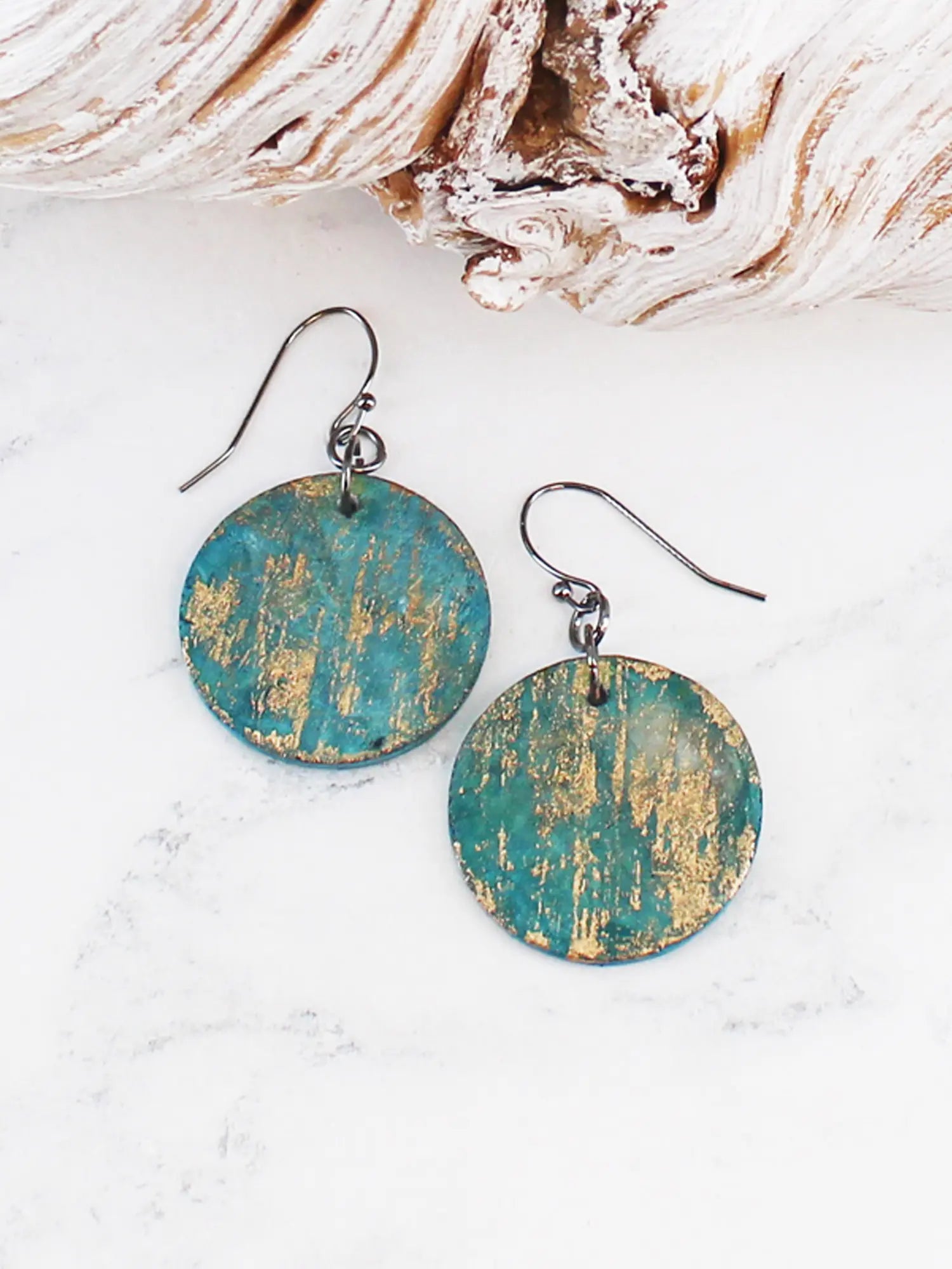 Teal Shell Disc Earrings