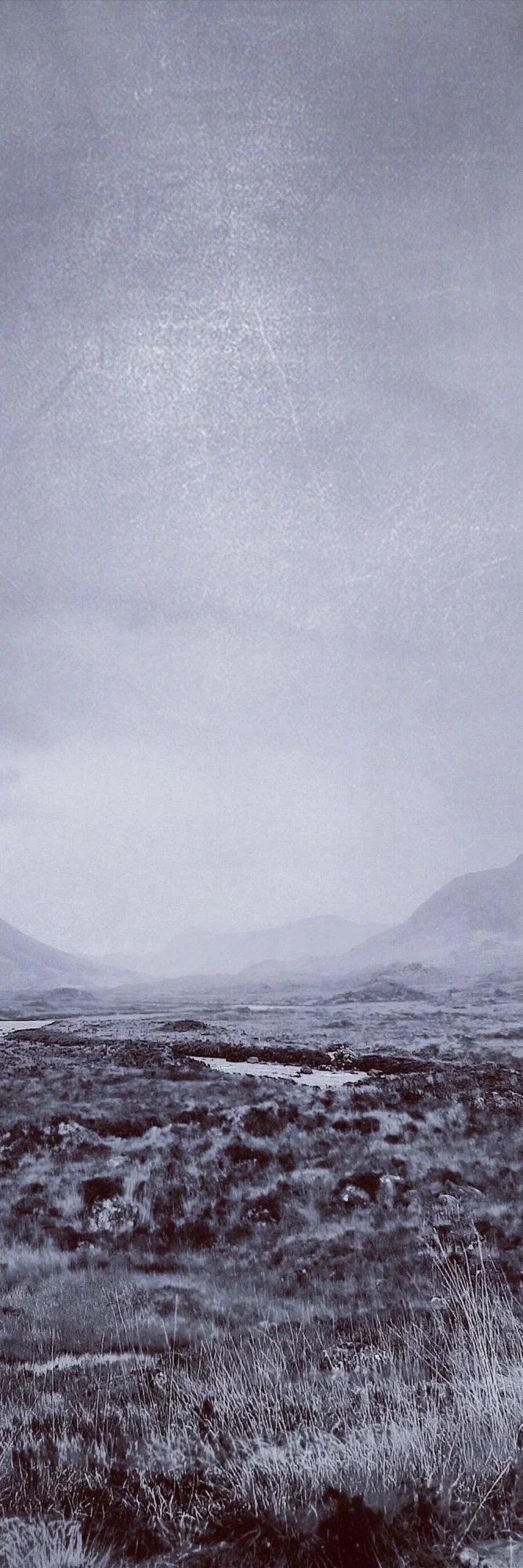 Misty monochrome Cuillin Skye triptych with frost-covered mountains