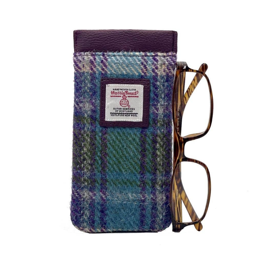 Harris Tweed Glasses Sleeve Green Purple Plaid