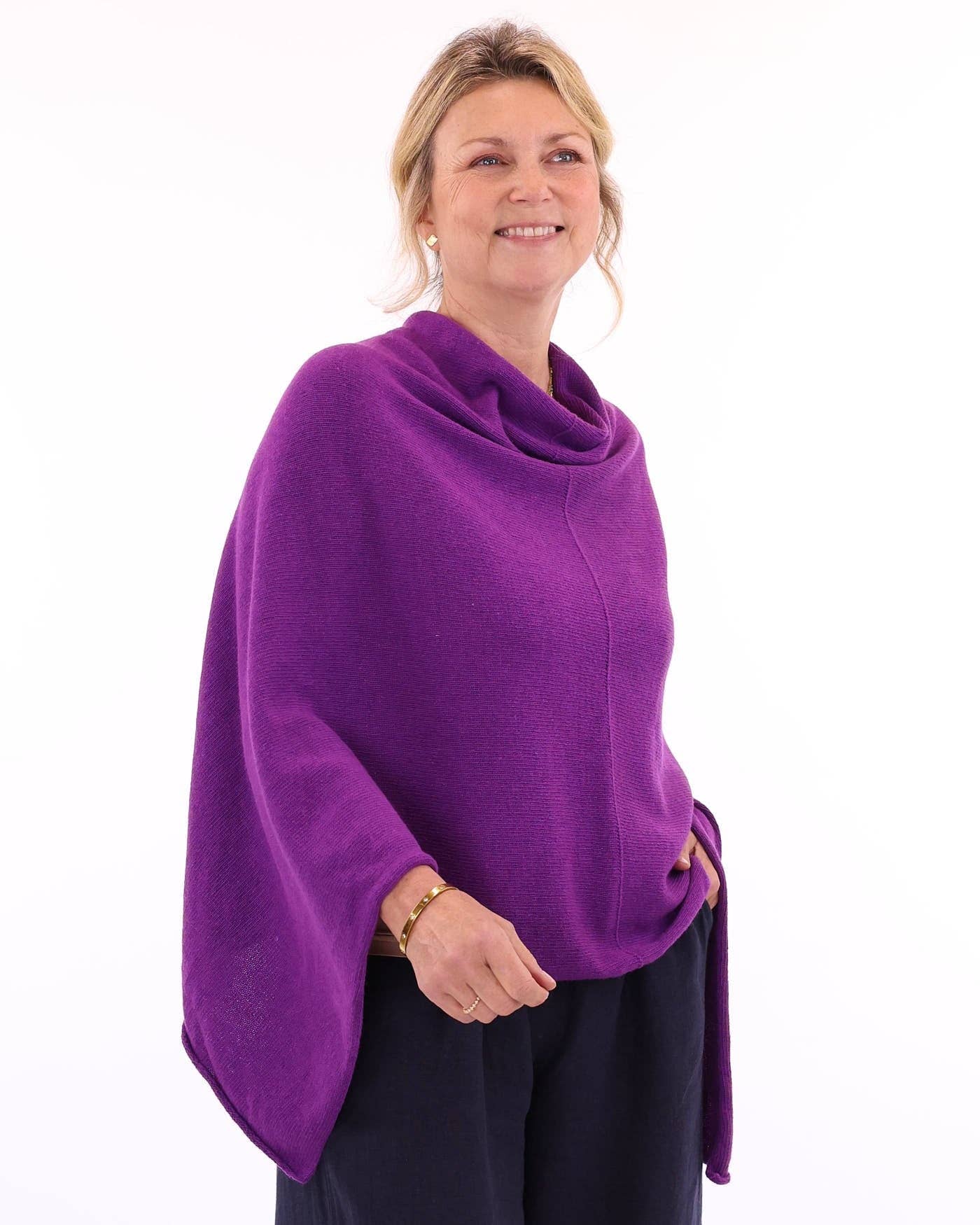 Cashmere Blend Poncho: Deep Violet