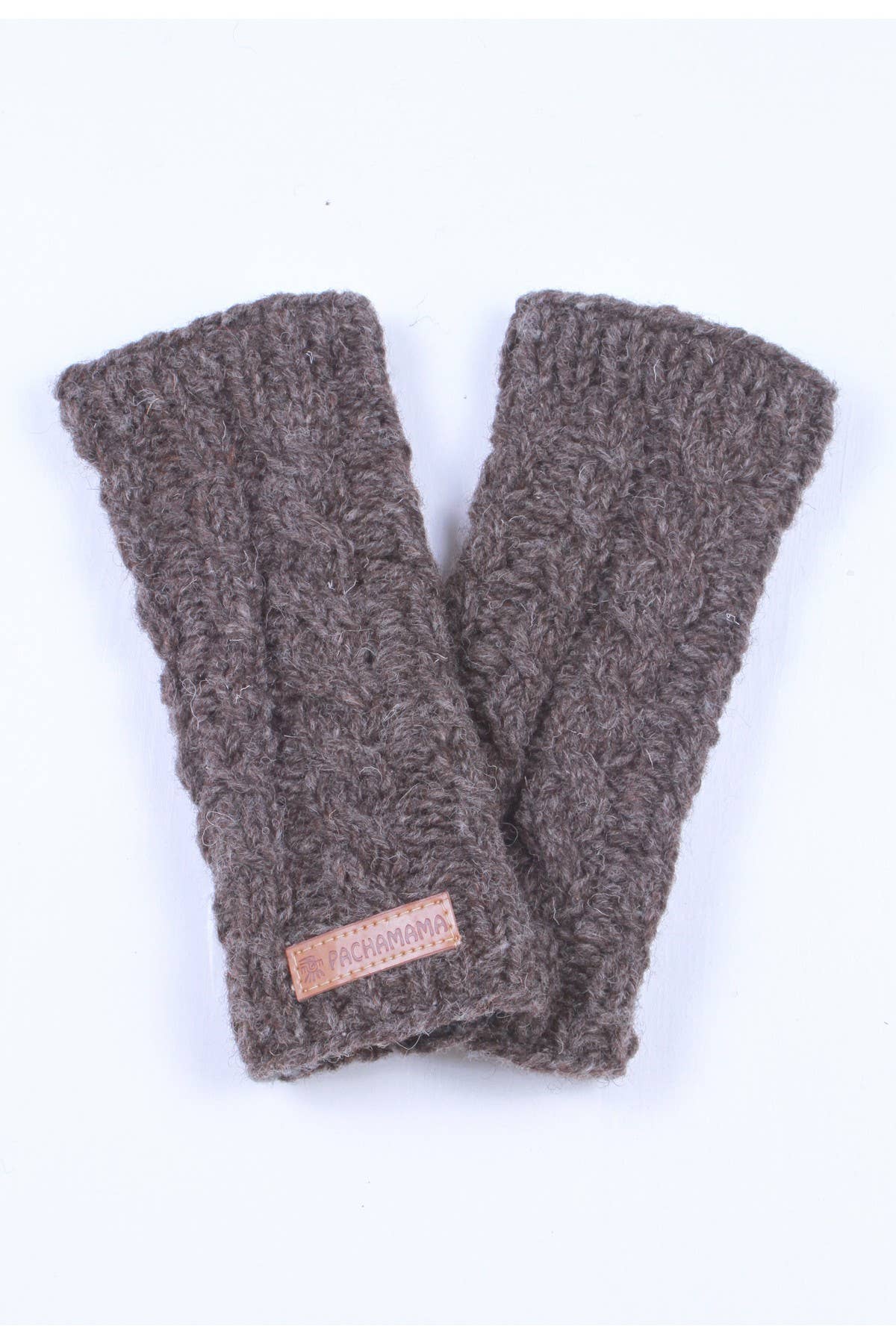 Chamonix - Cable Knit Sherpa Lined Wool Fingerless Gloves: Bark