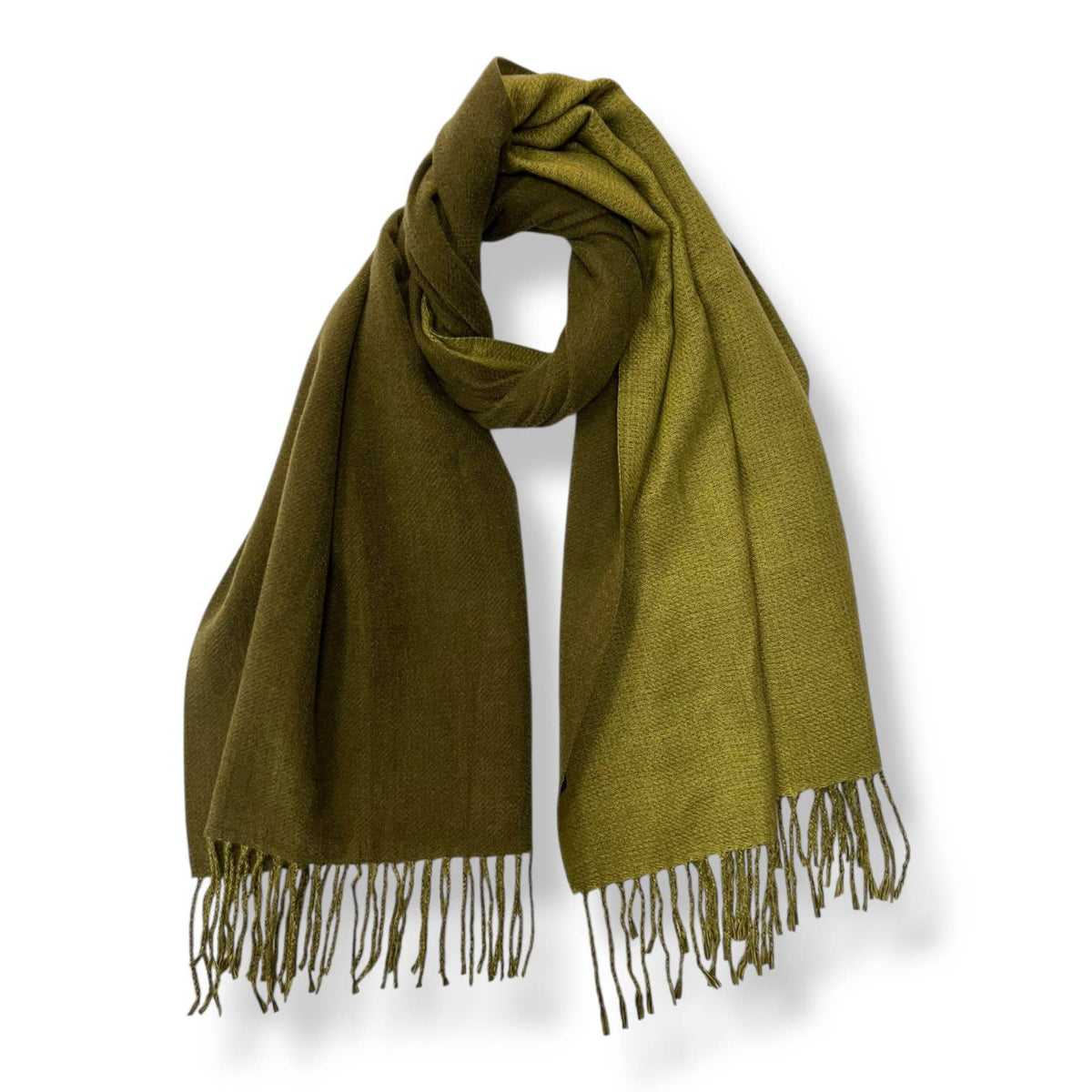 Reversible two tone coloured plain cashmere blend scarf: Khaki