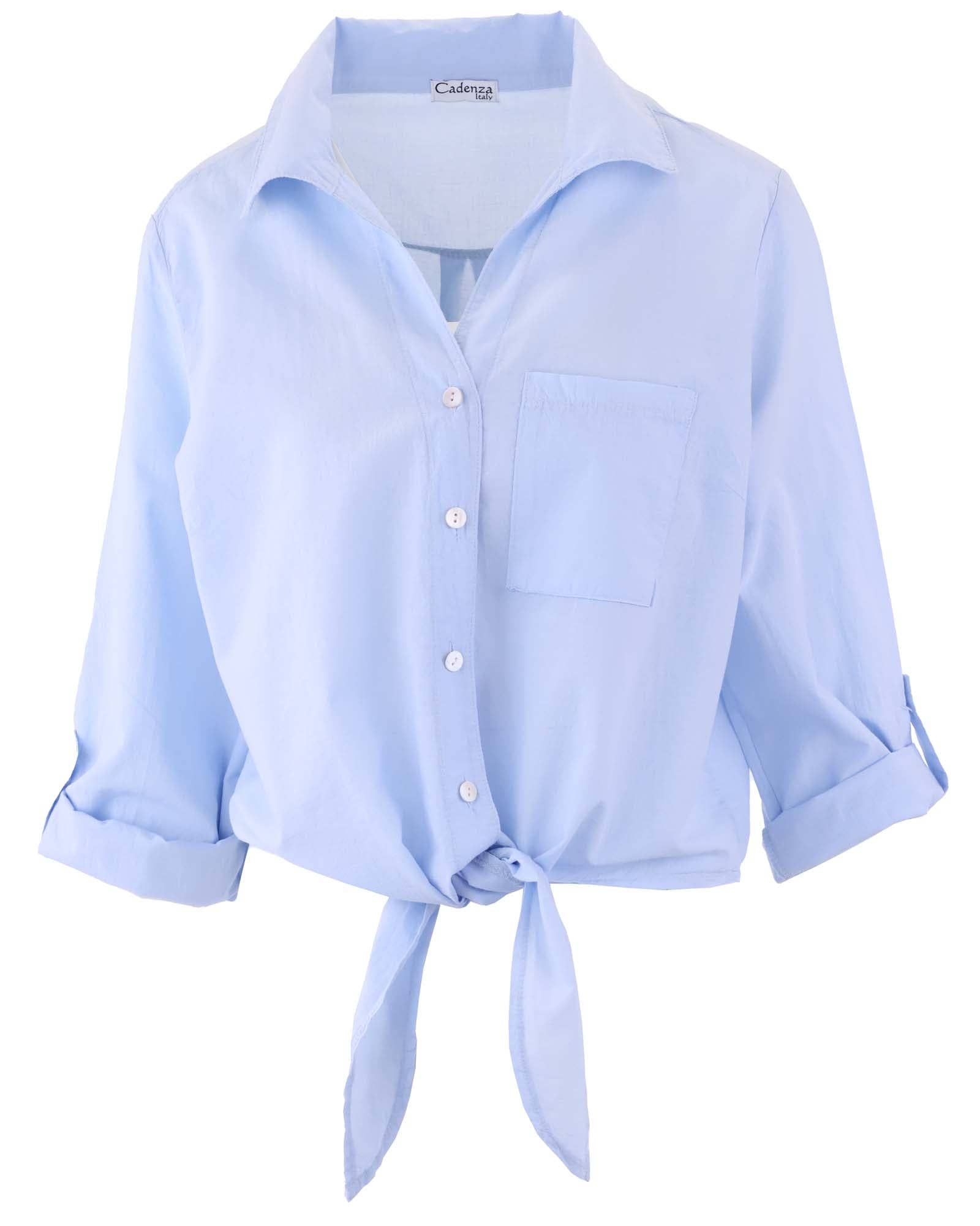 Cotton Tie Front Shirt: Sky