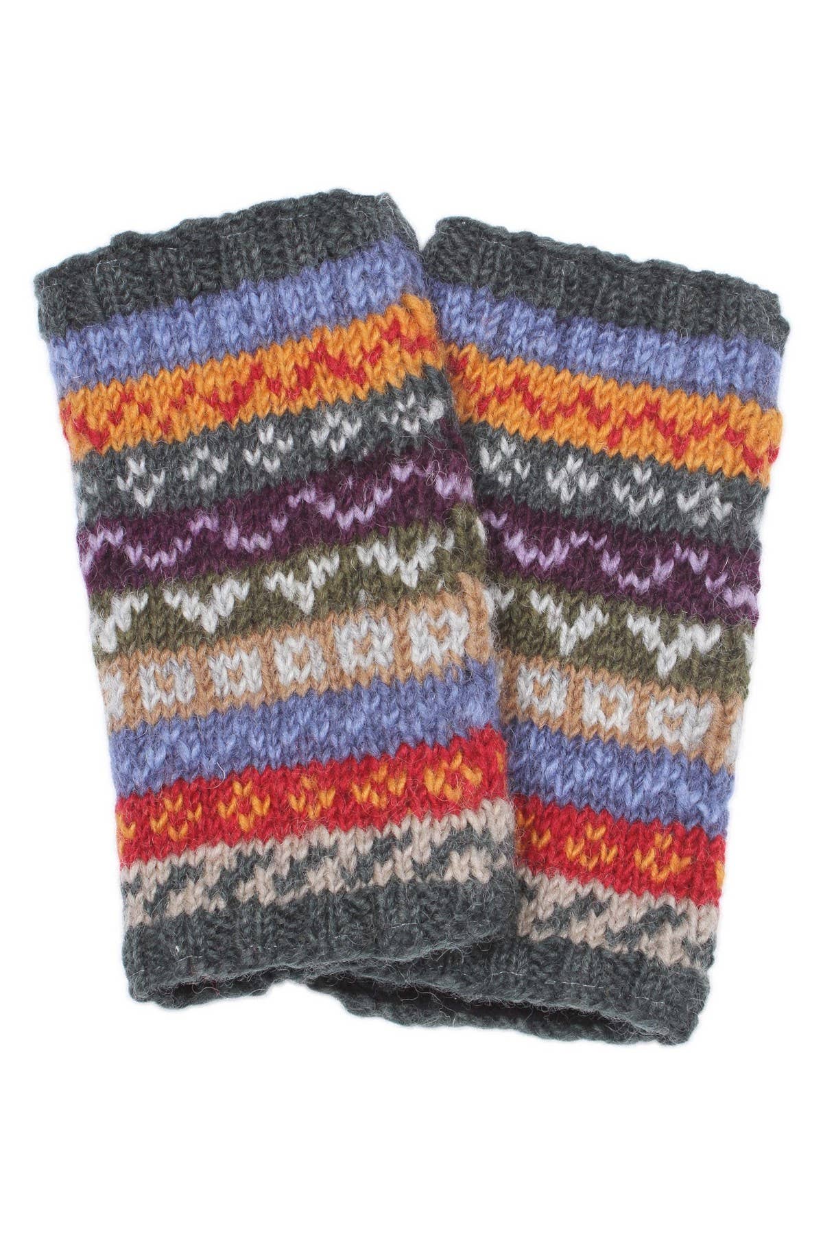 Elveden - Knitted Wool Earthy Green Fair Isle Handwarmers: One Colour
