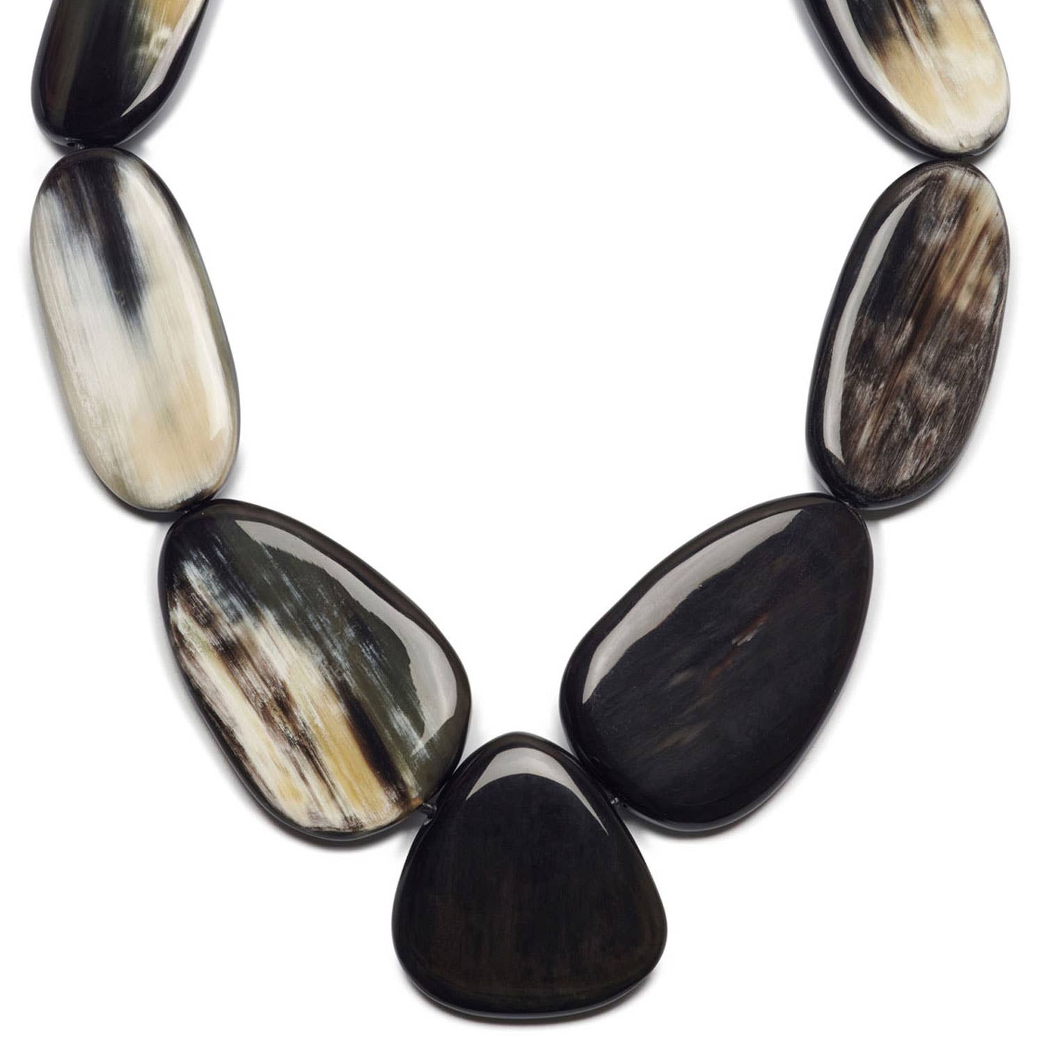 Large Black Natural Pebble shaped horn necklace