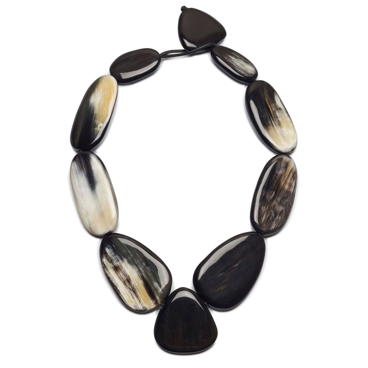 Large Black Natural Pebble shaped horn necklace