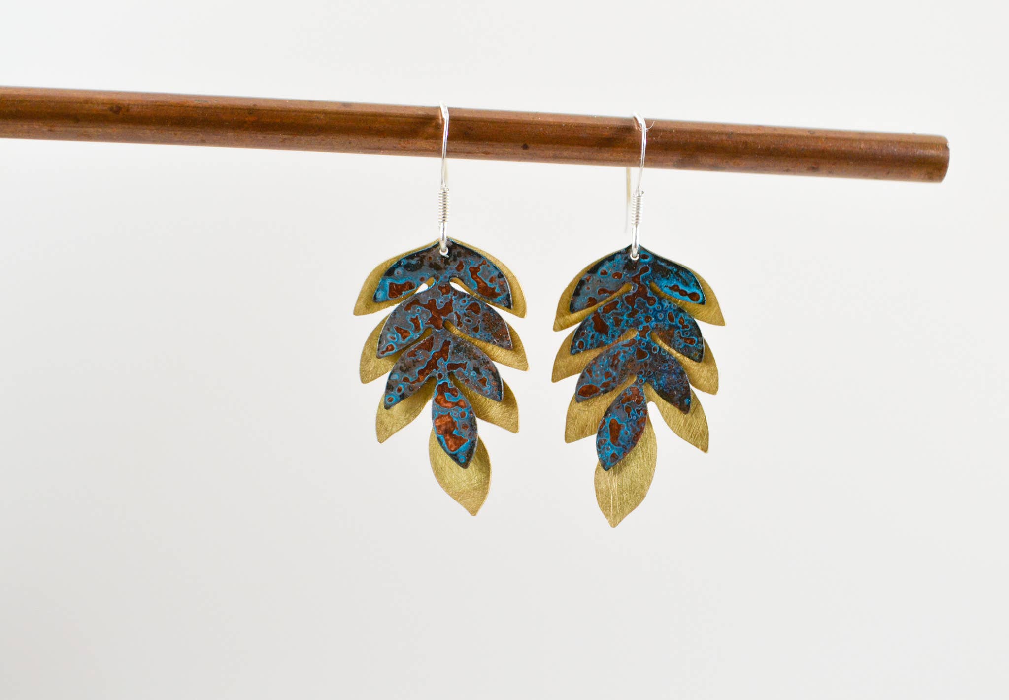 Copper & brass Fern Drop Earrings