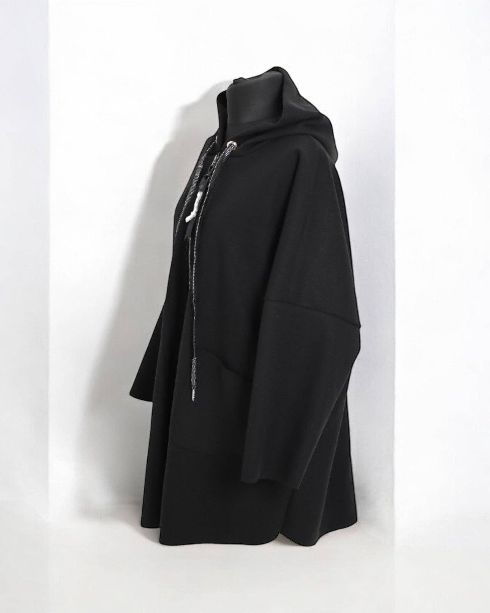 Italian Oversized Longsleeve Zip Up Drawstring Hooded Jacket: Beige / One Size To Fit UK 8-22