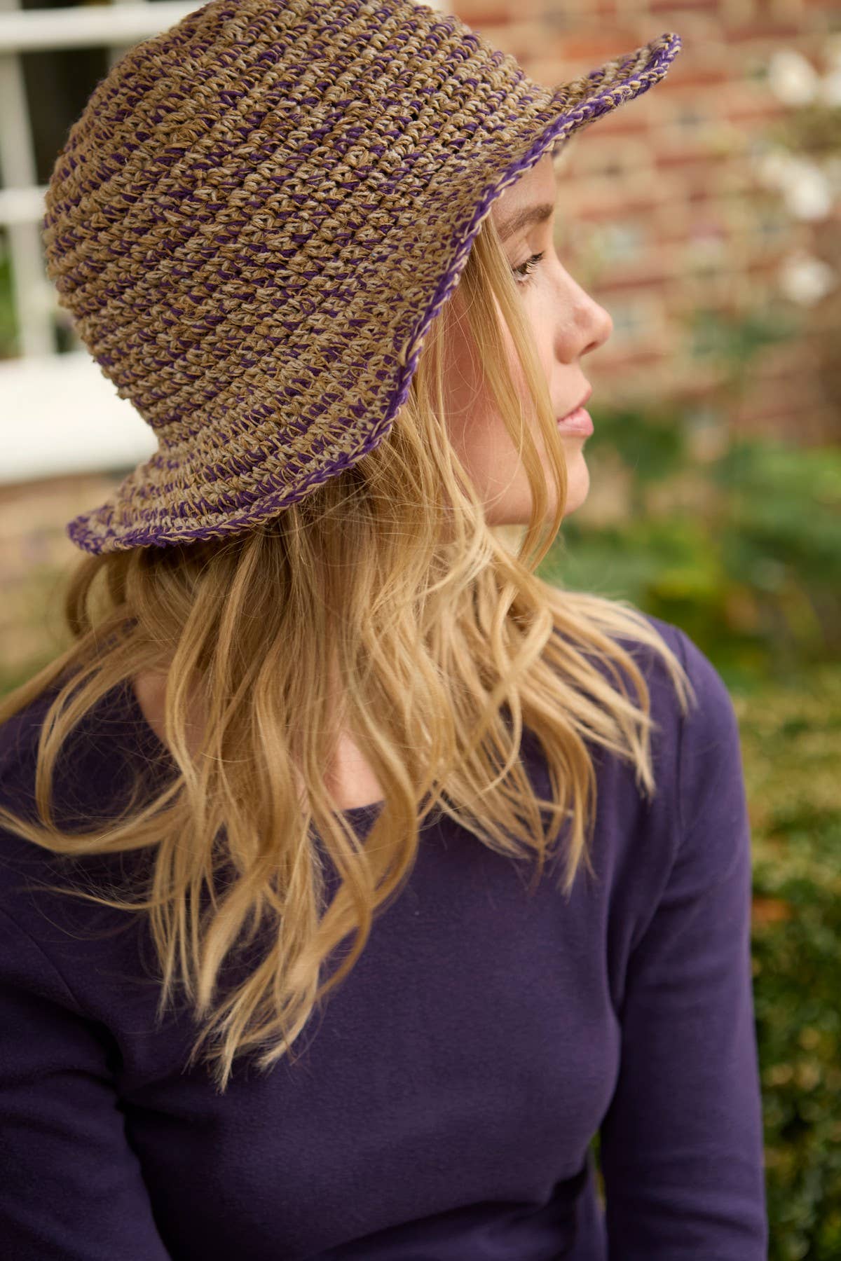 Crocheted Hemp Cotton Sun Hat Purple: One Colour