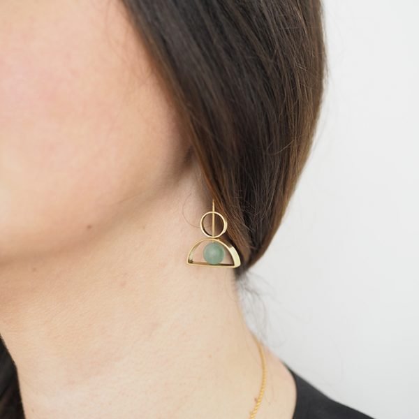 Gold-toned Arch Upside Down Earrings with jade stone