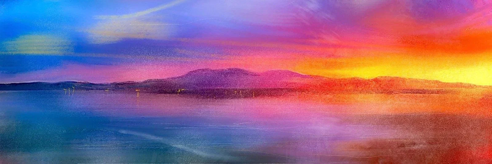 Vibrant Arran Sunset abstract wall art with gradient sky over mountains