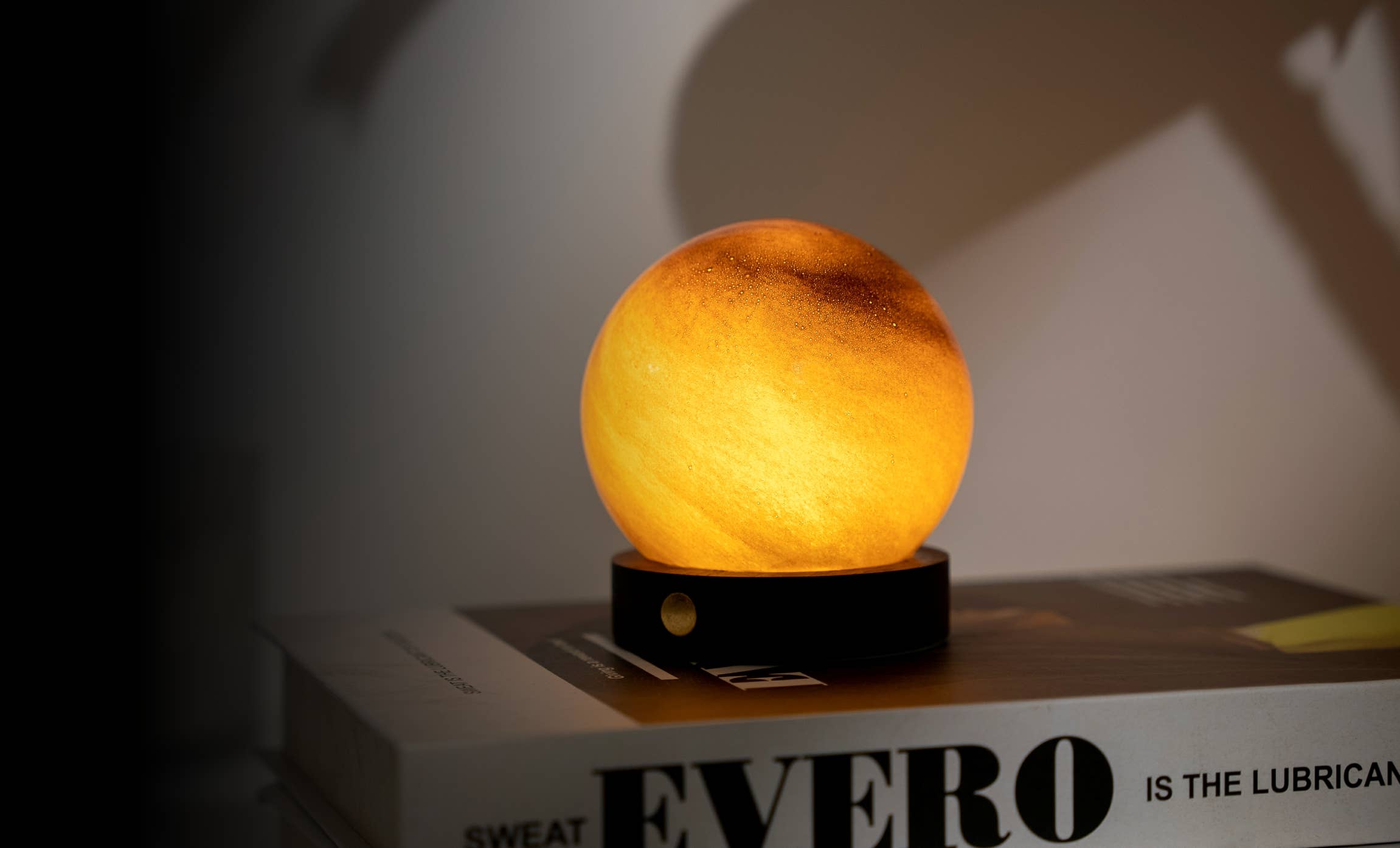 Warm glowing AstraGlass Light Large Sand Storm salt lamp