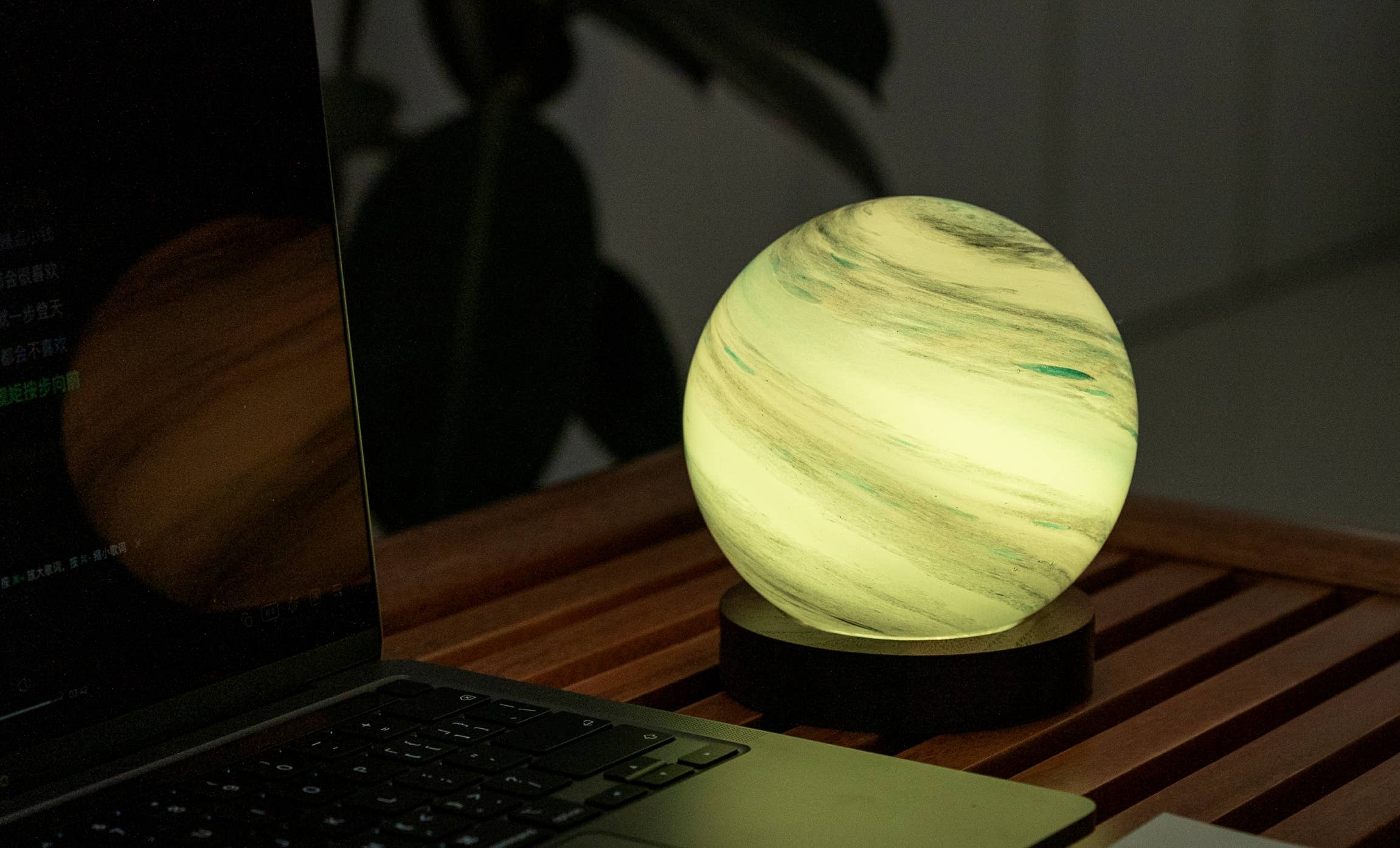 Glowing Jupiter night light in AstraGlass Large Sand Storm design