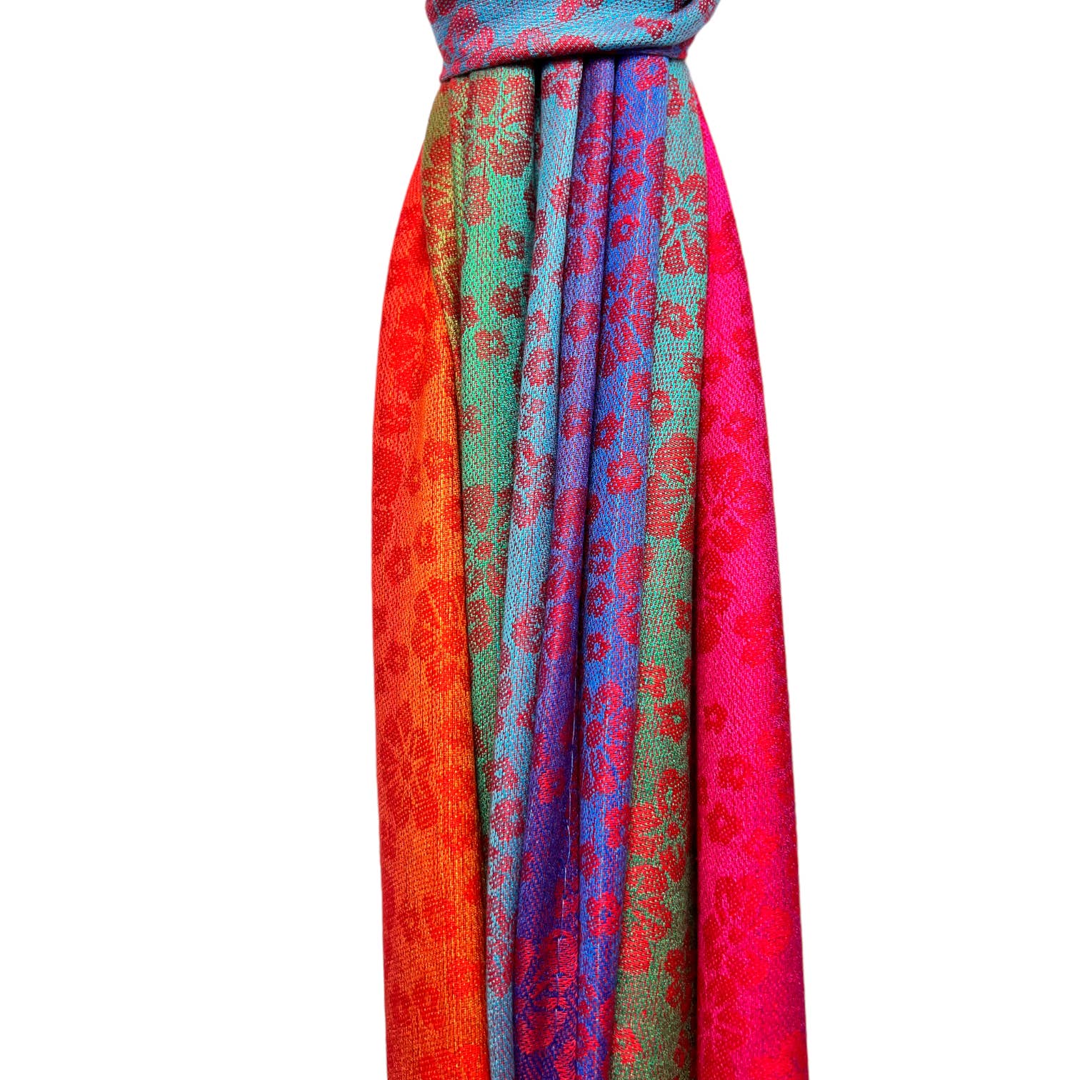 Rainbow Pashmina sakura flower print with tassels: Hot Pink