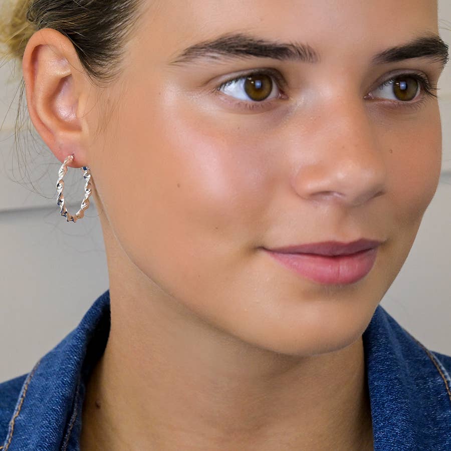 Silver Plated Twist Hoop Earrings: Silver