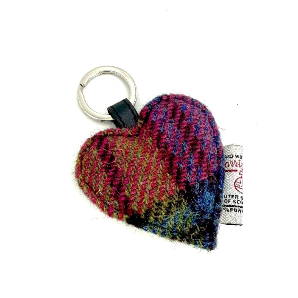 Harris Tweed Heart Keyring Blue Pink Check