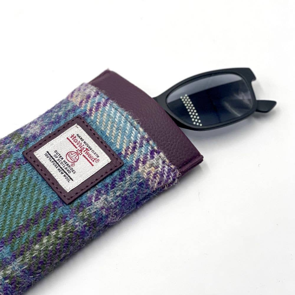 Harris Tweed Glasses Sleeve Green Purple Plaid