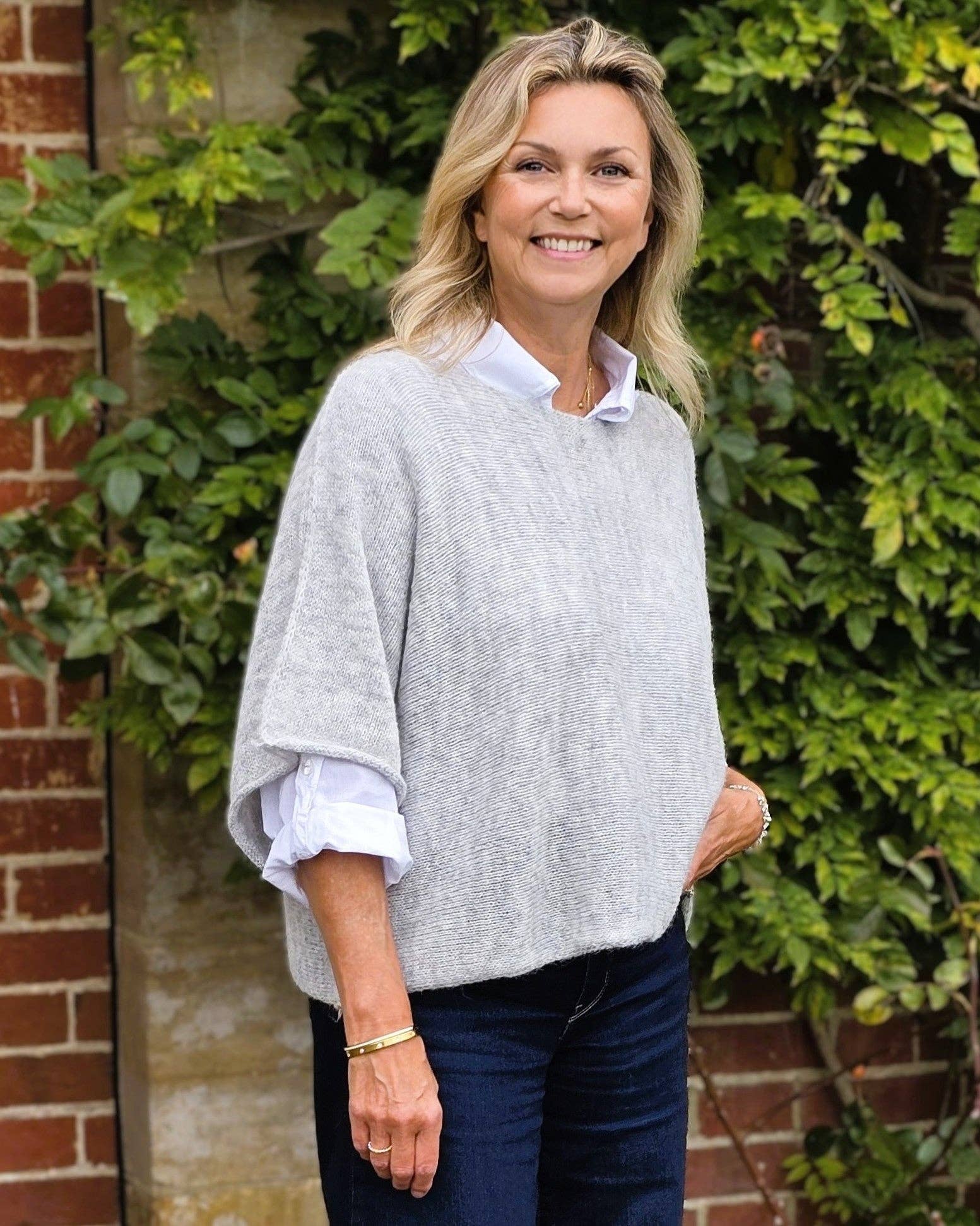 Alpaca Blend Short Tunic Top: Cloud Grey