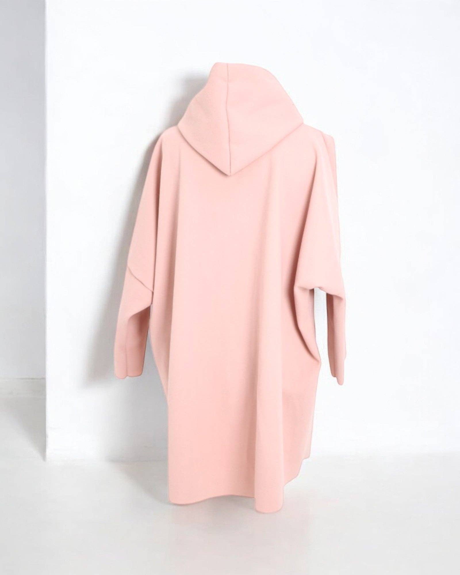 Italian Oversized Longsleeve Zip Up Drawstring Hooded Jacket: Beige / One Size To Fit UK 8-22