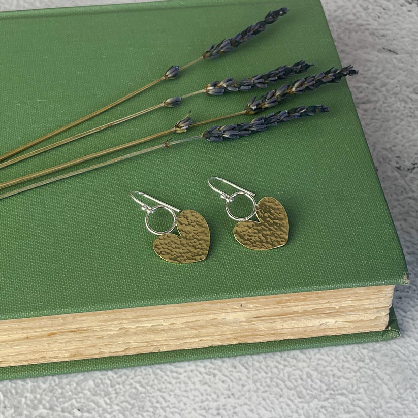 Beaten Brass Heart Earrings - Jewellery - Scotland
