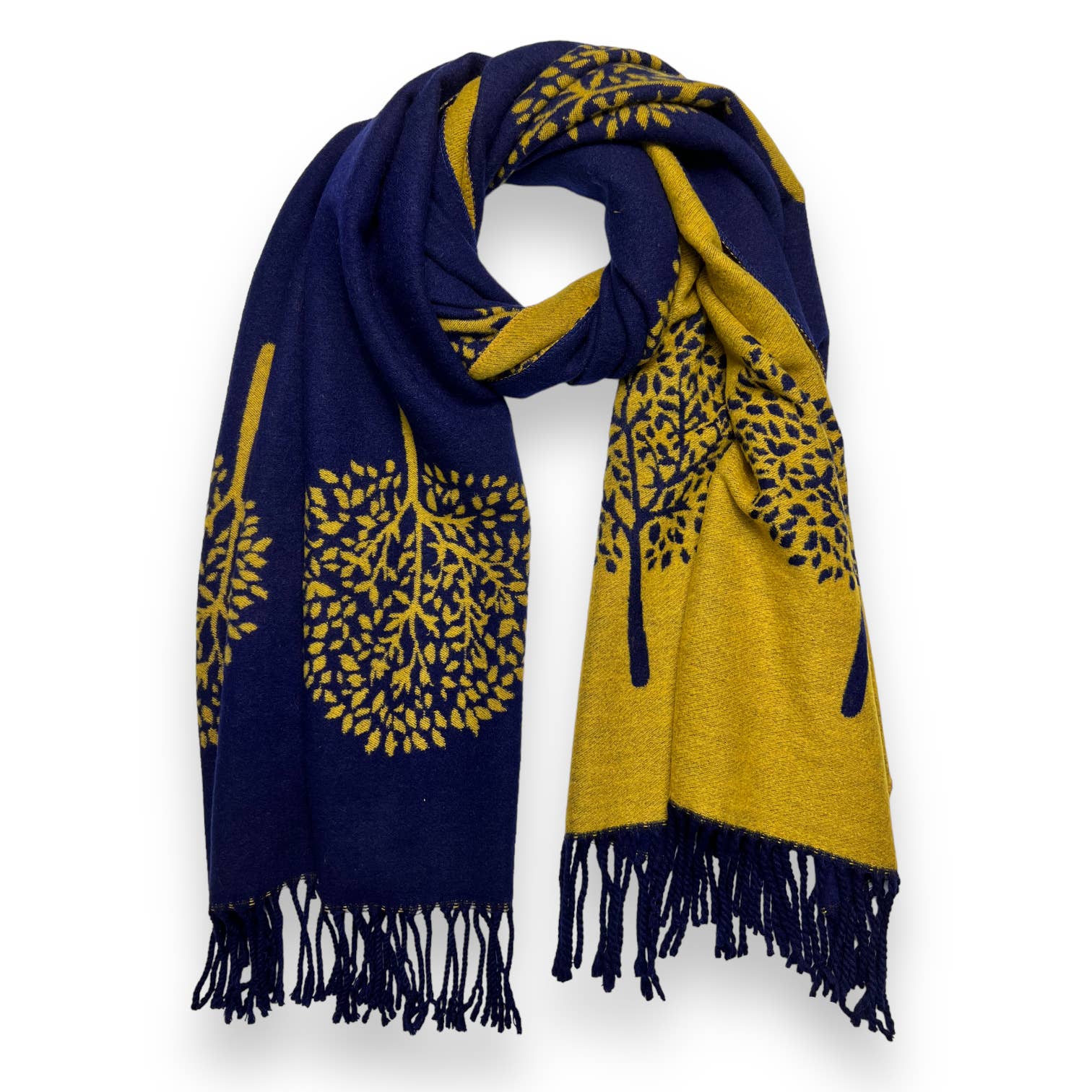 Big tree of life print scarf on cashmere blend scarf: Mustard - Scarves! - Scotland