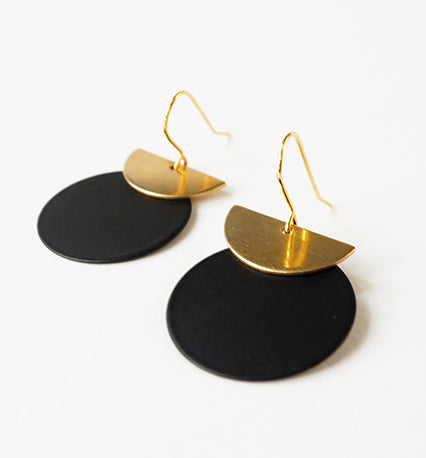 Black Crescent Disc Earrings - The Nancy Smillie Shop - Art, Jewellery & Designer Gifts Glasgow