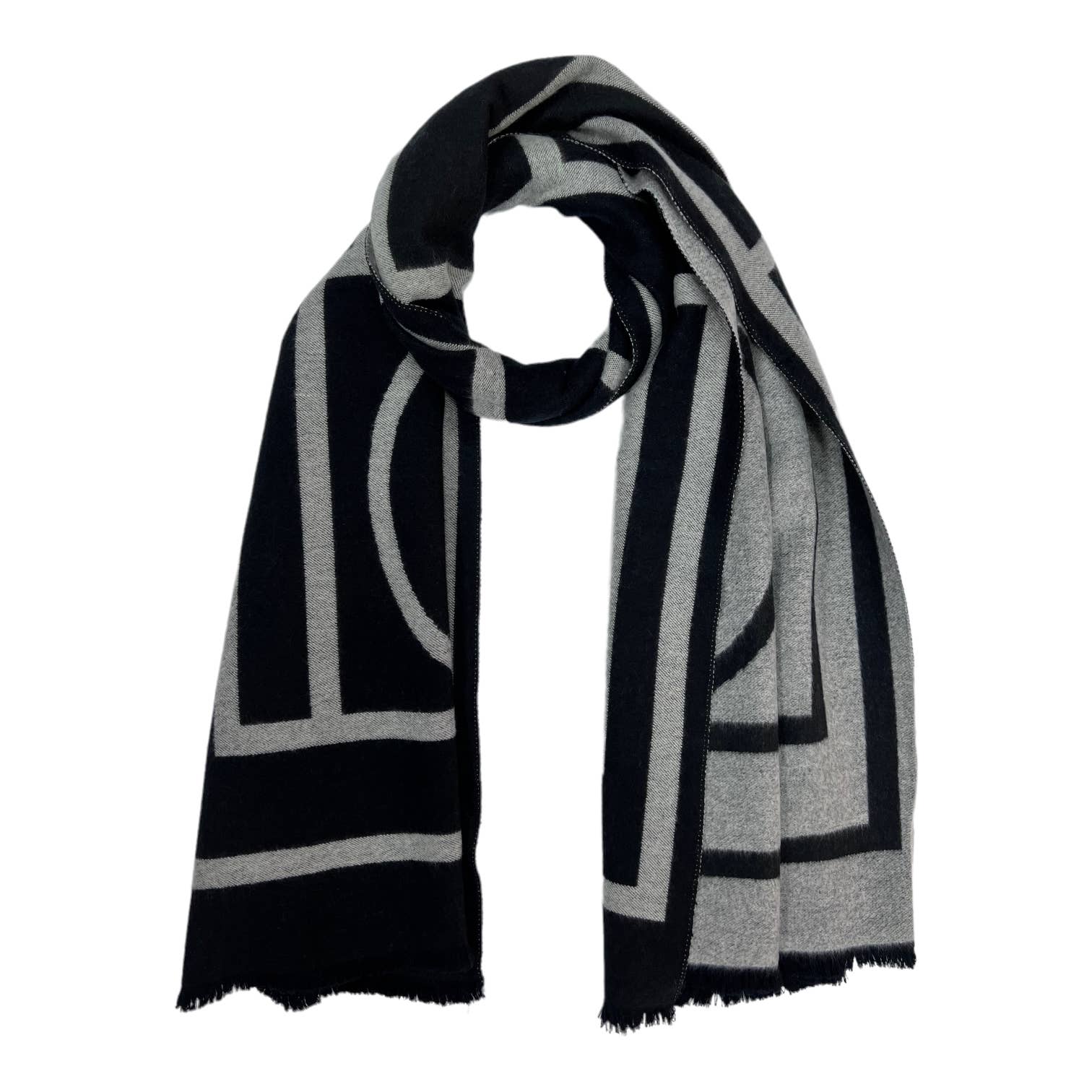 Black Geometric print cashmere blend winter scarf: - Scarves! - Scotland