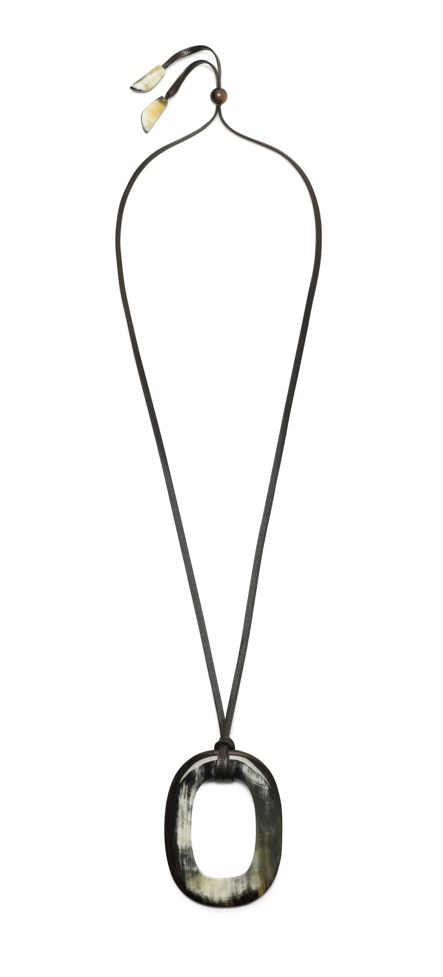 Black natural large oval horn & cord pendant | The Nancy Smillie Shop - Art, Jewellery & Designer Gifts Glasgow Scotland