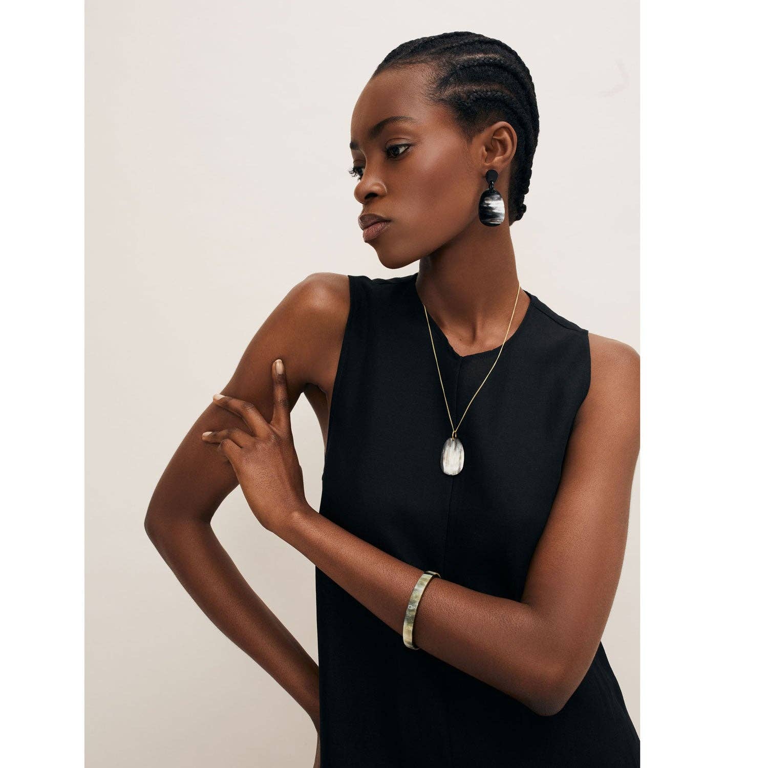 Black oval horn pendant - Gold | The Nancy Smillie Shop - Art, Jewellery & Designer Gifts Glasgow Scotland