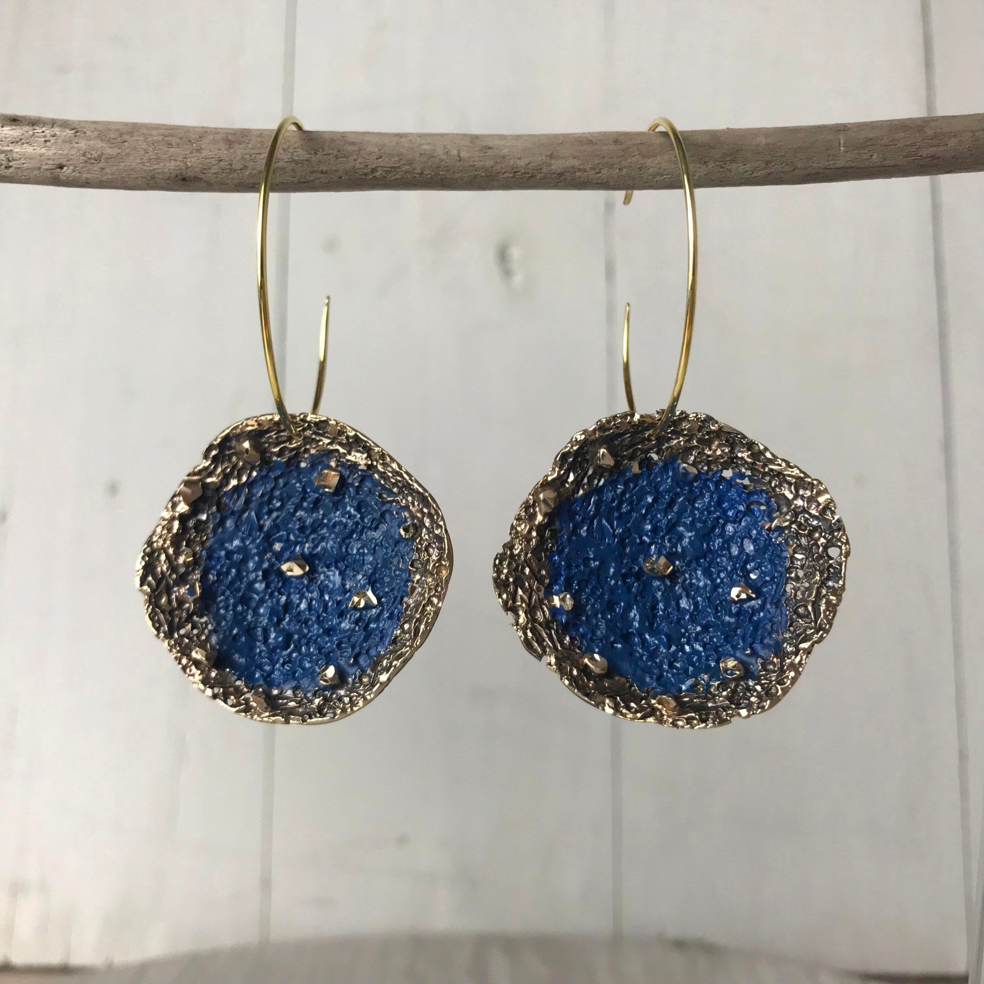 Blue Disc Bronze Earrings - The Nancy Smillie Shop - Art, Jewellery & Designer Gifts Glasgow