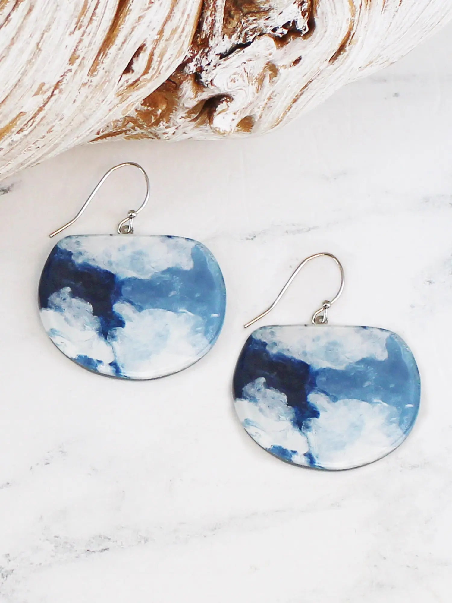 Blue Marbled resin earrings