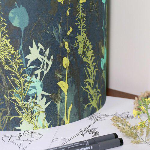 Botanic Hedge 40cm ceiling lampshade with navy botanical print