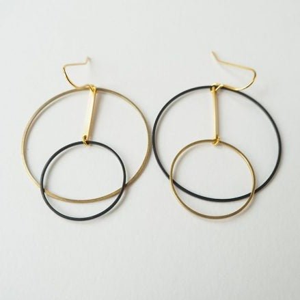 Brass and Black Circle &Vice Versa Earrings - The Nancy Smillie Shop - Art, Jewellery & Designer Gifts Glasgow