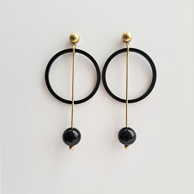 Brass Bar Onyx Earrings - The Nancy Smillie Shop - Art, Jewellery & Designer Gifts Glasgow