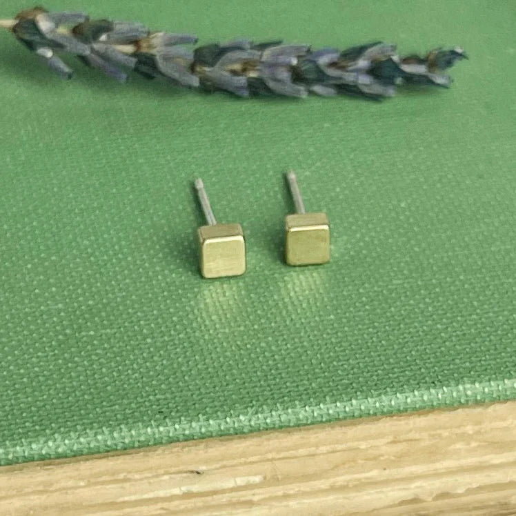 Brass Cube Stud Earrings - Jewellery - Scotland